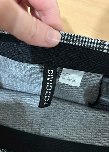 H&M Gri Ekose Pliseli Mini etek - Görsel 3