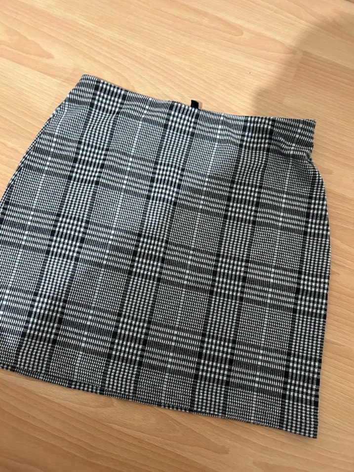 H&M Gri Ekose Pliseli Mini etek - Görsel 2