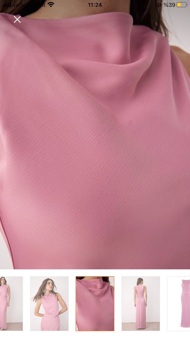 Pembe Drapeli Uzun Saten Elbise - Görsel 2