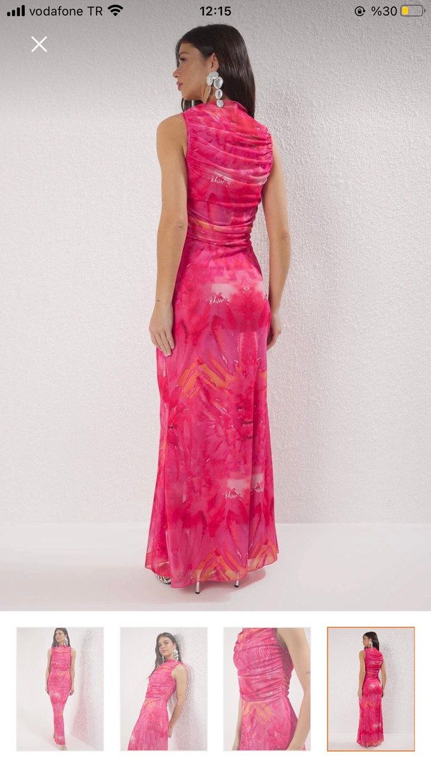 Pembe Drapeli Uzun Kadın Elbise - Görsel 2