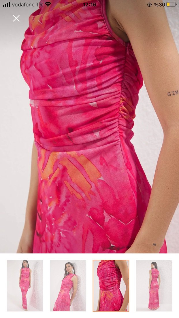 Pembe Drapeli Uzun Kadın Elbise - Görsel 3