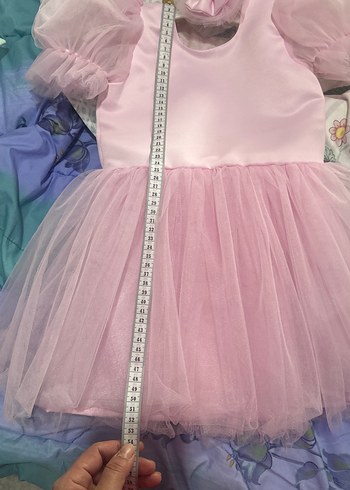 Kız Çocuk Pembe Tül Elbise ve Saç Aksesuarı - Görsel 5