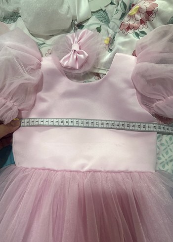 Kız Çocuk Pembe Tül Elbise ve Saç Aksesuarı - Görsel 4