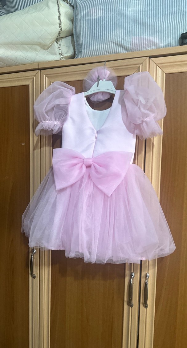 Kız Çocuk Pembe Tül Elbise ve Saç Aksesuarı - Görsel 2
