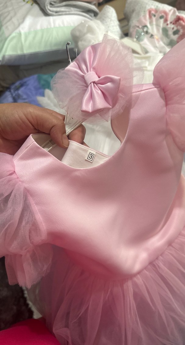 Kız Çocuk Pembe Tül Elbise ve Saç Aksesuarı - Görsel 3