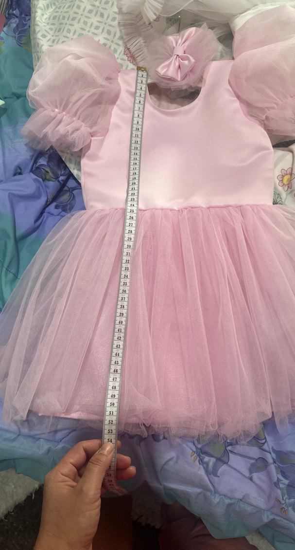 Kız Çocuk Pembe Tül Elbise ve Saç Aksesuarı - Görsel 5