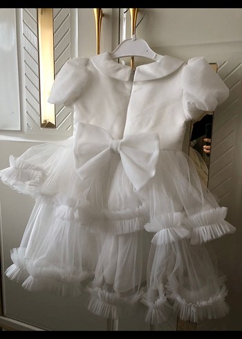 Beyaz Fırfırlı Kız Çocuk Abiye Elbise - Görsel 2