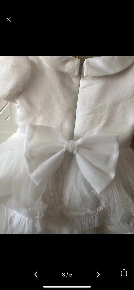 Beyaz Fırfırlı Kız Çocuk Abiye Elbise - Görsel 3