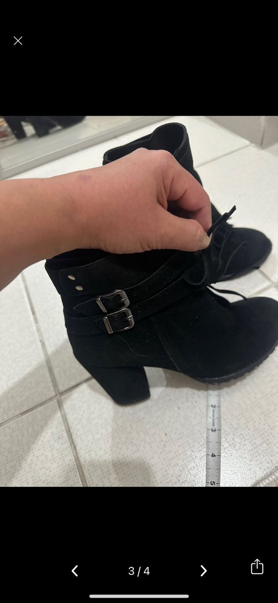 Siyah Süet Tokalı Blok Topuklu Kadın Bot - Görsel 3