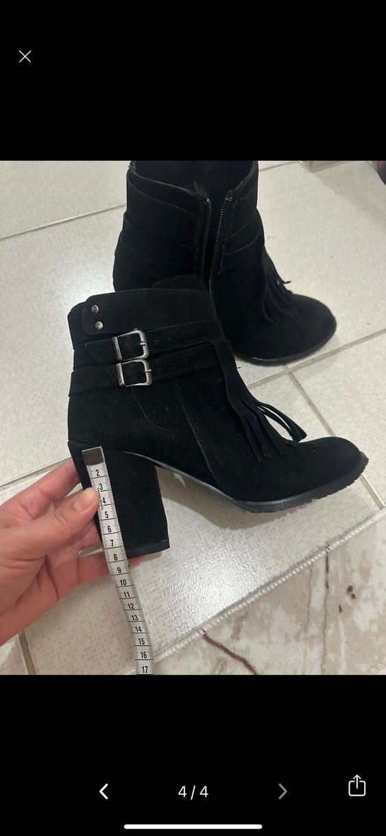 Siyah Süet Tokalı Blok Topuklu Kadın Bot - Görsel 2