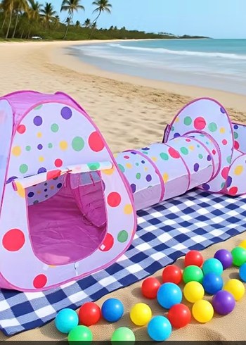 Çocuklar için Pembe Oyun Tüneli ve Top Havuzu - Görsel 3