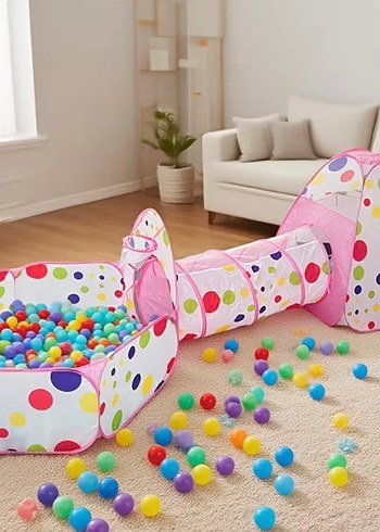 Çocuklar için Pembe Oyun Tüneli ve Top Havuzu - Görsel 2