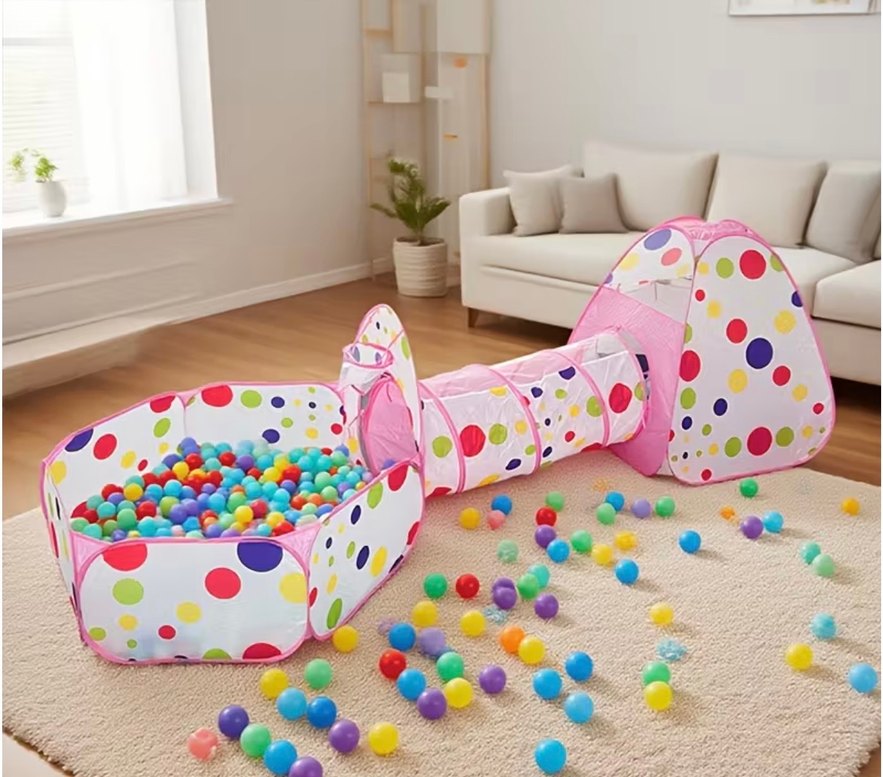 Çocuklar için Pembe Oyun Tüneli ve Top Havuzu - Görsel 2