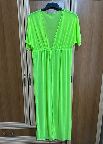 Yeşil V Yakalı Uzun Salaş pareo - Görsel 2