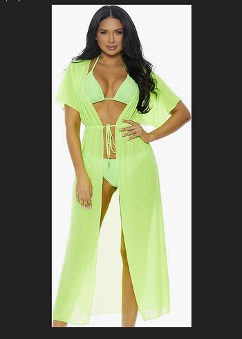 Yeşil V Yakalı Uzun Salaş pareo - Görsel 4