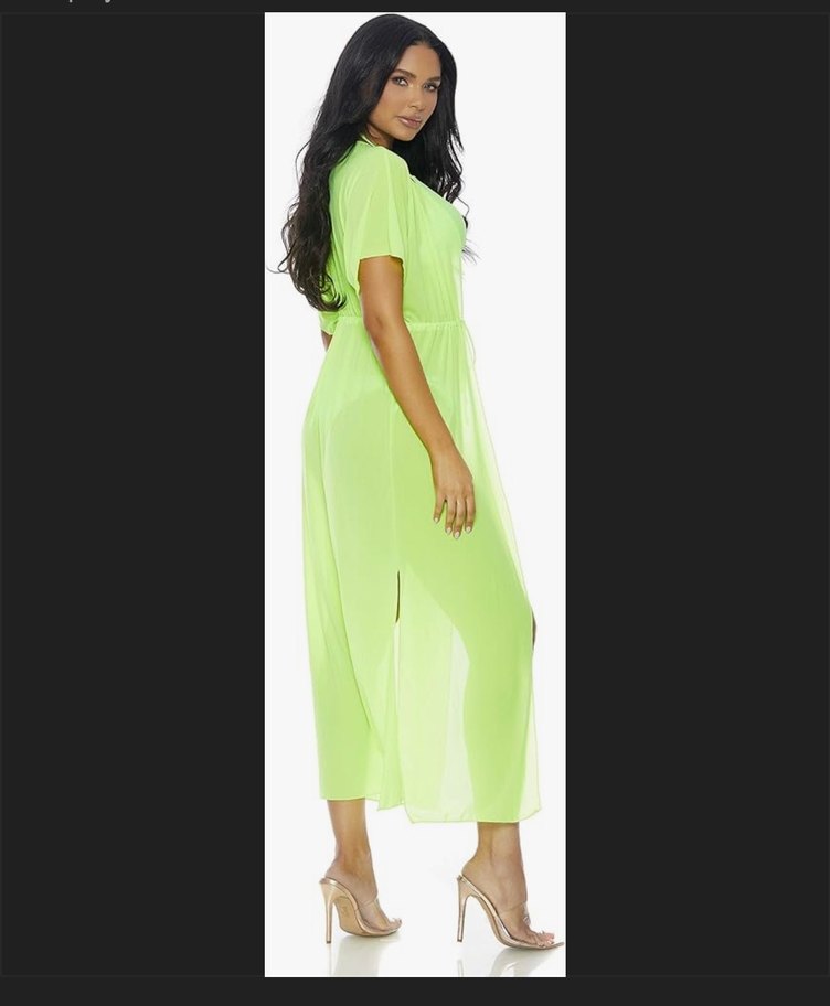 Yeşil V Yakalı Uzun Salaş pareo - Görsel 3