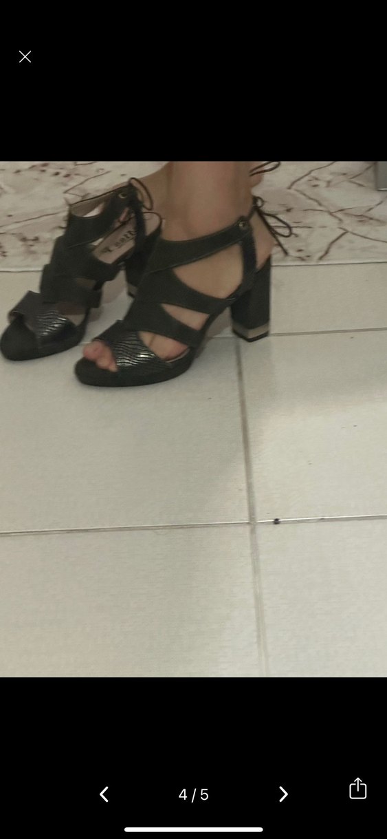 Siyah Yılan Desenli Bağcıklı Topuklu Ayakkabı - Görsel 4