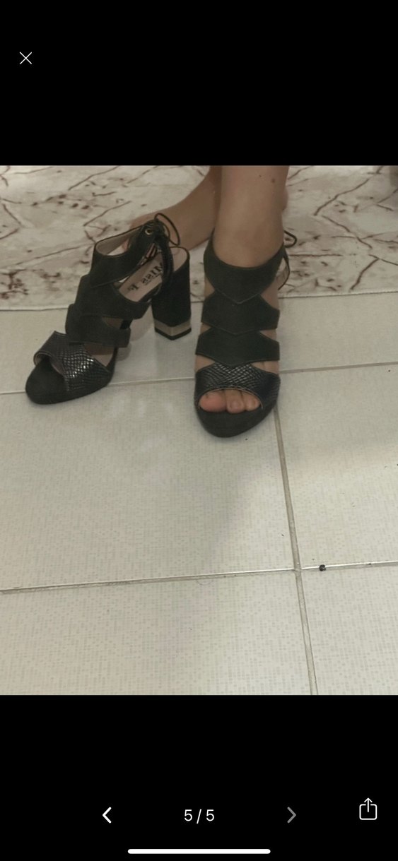 Siyah Yılan Desenli Bağcıklı Topuklu Ayakkabı - Görsel 5