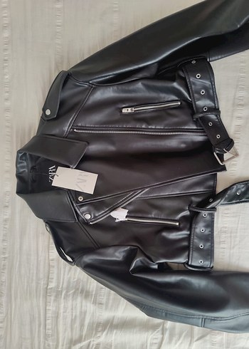 m Beden Kadın Siyah Deri Biker Ceket