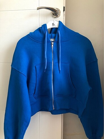 Diğer Mavi renk kapüşonlu fermuarlı içi şardonlu sweat