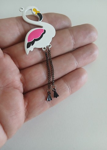  Beden pembe Renk Renkli Zincir Detaylı Flamingo Broş