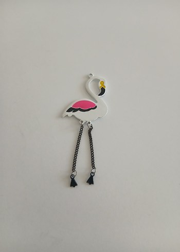American Vintage Renkli Zincir Detaylı Flamingo Broş