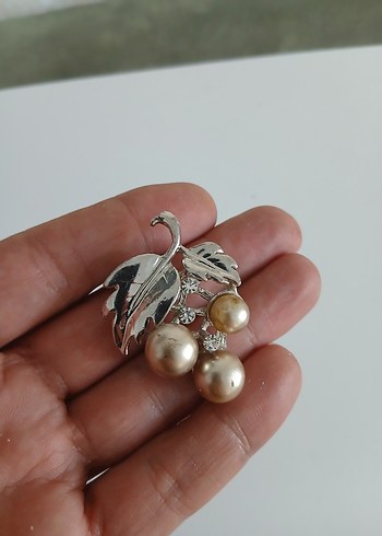  Beden gri Renk Bej İnci Boncuklu Vintage Broş