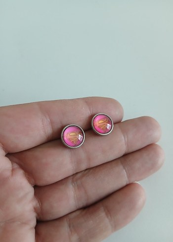 Pembe Baskılı Düğme Küpe