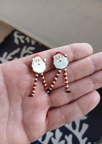 Kırmızı Nakışlı Noel Baba Kadın Kol Düğmeleri - Görsel 4