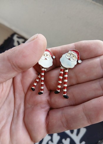 Kırmızı Nakışlı Noel Baba Kadın Kol Düğmeleri - Görsel 3