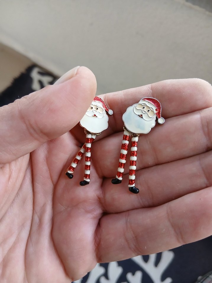 Kırmızı Nakışlı Noel Baba Kadın Kol Düğmeleri - Görsel 3