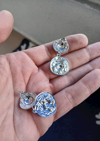 Gri Vintage Leopar Desenli Mini Tokalı Küpe - Görsel 2