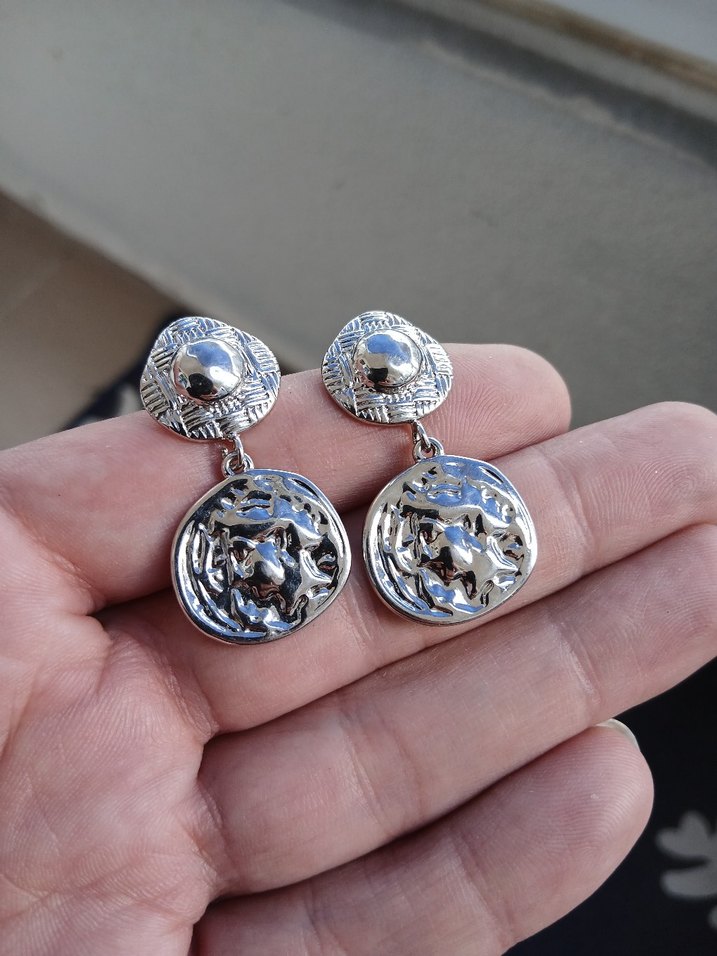 Gri Vintage Leopar Desenli Mini Tokalı Küpe - Görsel 4