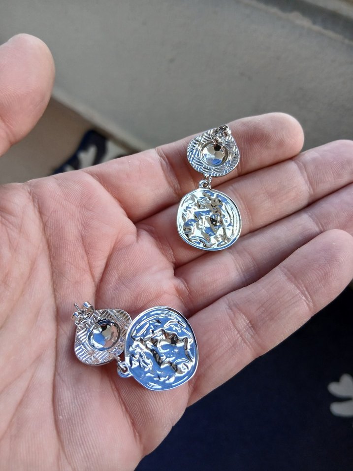 Gri Vintage Leopar Desenli Mini Tokalı Küpe - Görsel 2