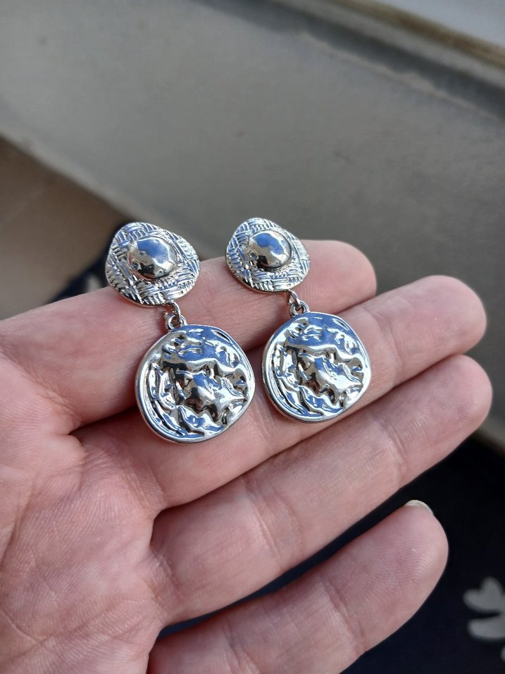Gri Vintage Leopar Desenli Mini Tokalı Küpe - Görsel 3