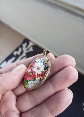 Pembe Çiçek Desenli Mini Bohem Kolye - Görsel 4