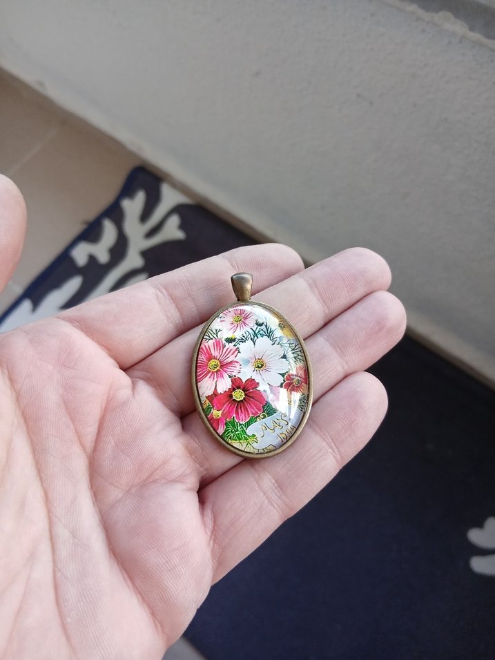 Pembe Çiçek Desenli Mini Bohem Kolye - Görsel 3