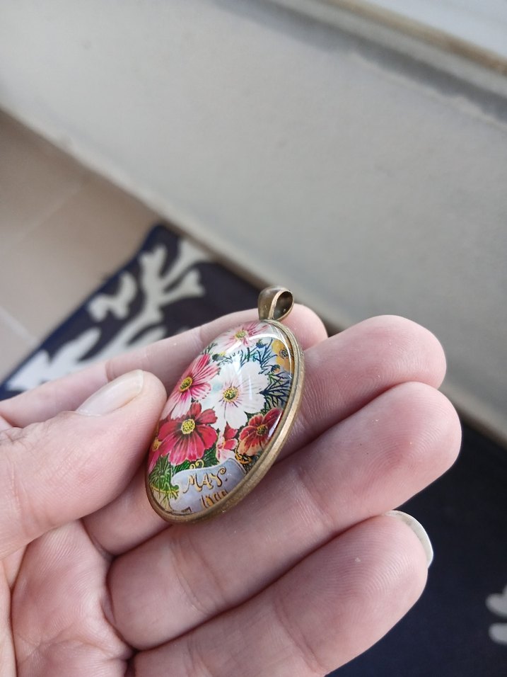 Pembe Çiçek Desenli Mini Bohem Kolye - Görsel 4