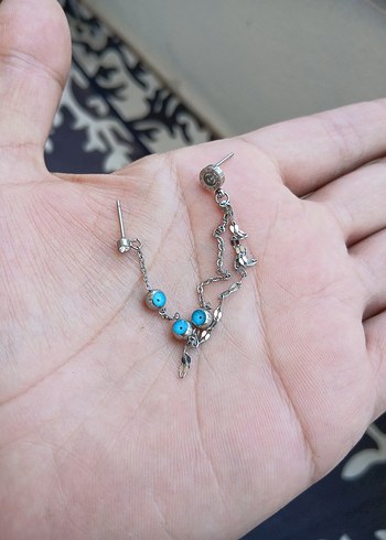 Turkuaz Boncuklu Zincir Detaylı Kadın Küpe - Görsel 3