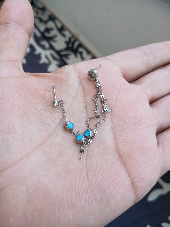 Turkuaz Boncuklu Zincir Detaylı Kadın Küpe - Görsel 3