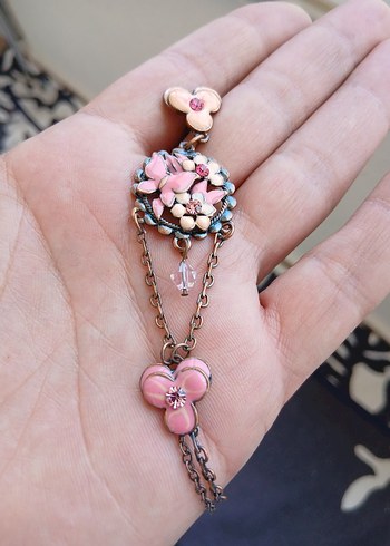 Pembe Çiçekli Bohem Zincirli Kadın El Aksesuarı - Görsel 2