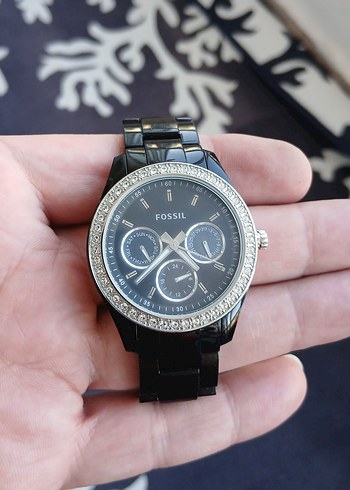 Fossil Siyah Kadın Kol Saati Parlak Taşlı