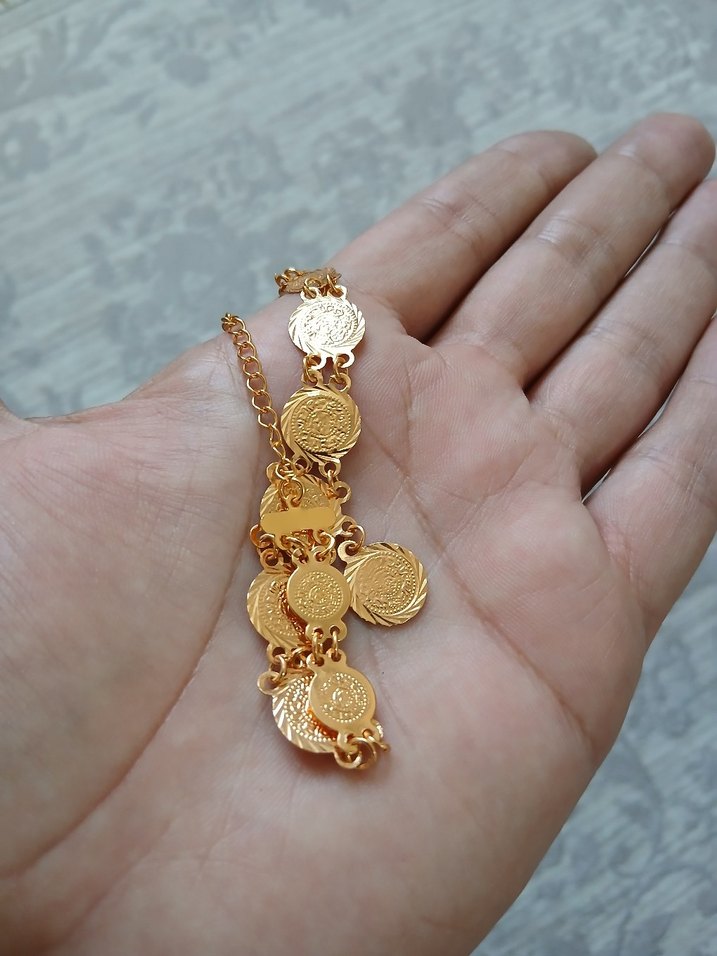 Parlak Yılan Desenli Altın Renkli Kadın El Zinciri - Görsel 2