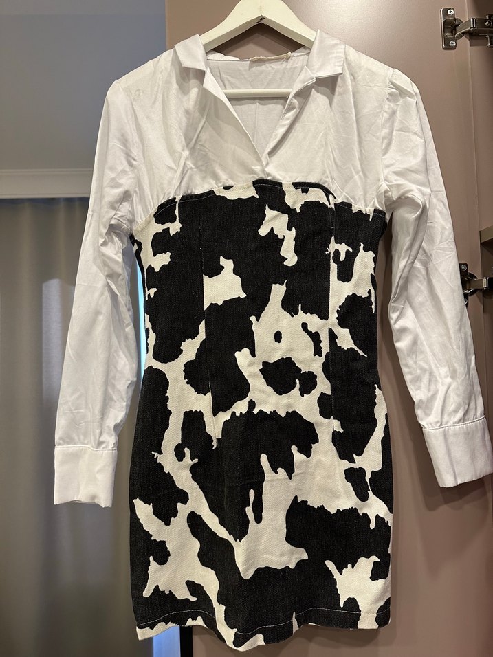 Uzun Kollu Zebra Desenli Mini Elbise - Görsel 2