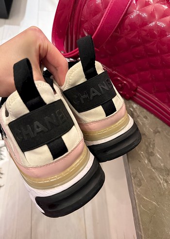 Pembe Yüksek Taban Chanel Kadın Spor Ayakkabı - Görsel 7