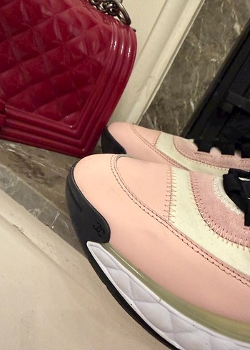 Pembe Yüksek Taban Chanel Kadın Spor Ayakkabı - Görsel 3