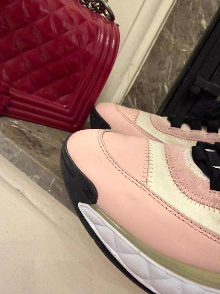 Pembe Yüksek Taban Chanel Kadın Spor Ayakkabı - Görsel 3