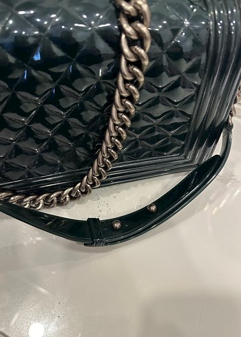 Zincir Detaylı Yeşil Deri Kadın Çanta - Görsel 6