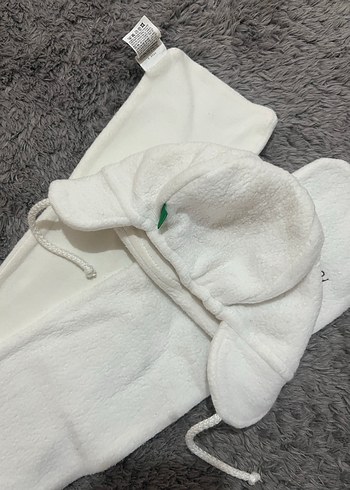 Beyaz Nakışlı Çocuk Bere ve Atkı Seti - Görsel 4