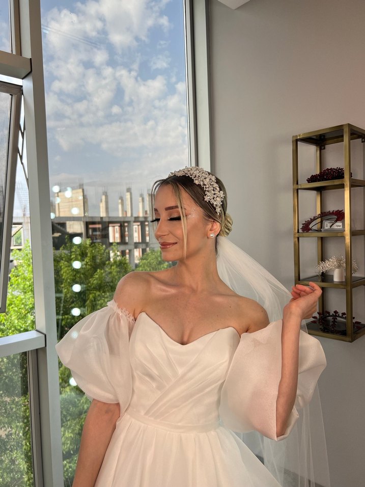 Straplez Midi A Kesim Modern Klasik Gelinlik - Görsel 5